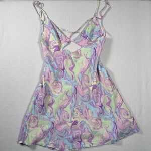 Zara Mini Dress Strappy Back Tie Dye Swirl Silky Adjustable Straps XXL Pastel